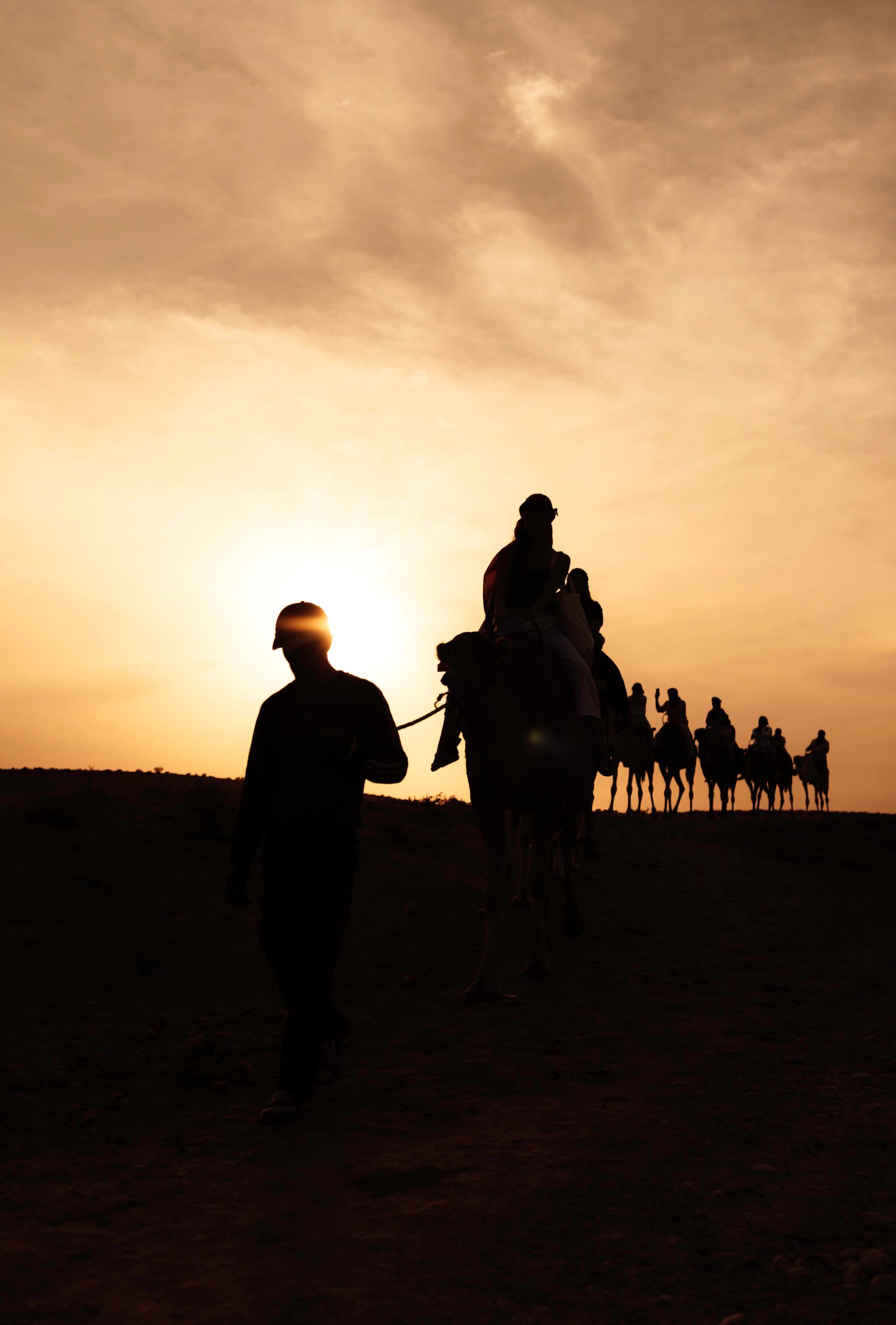 Camel ride across rocky desert trails
